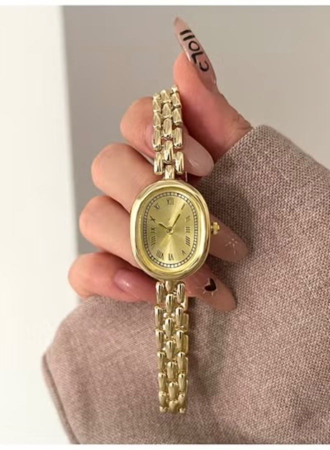 Shein women’s gold-tone bracelet watch features an elegant oval dial - Image 1